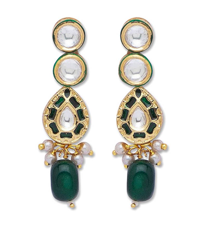 Golden Green  Brass Necklace Set with Earrings