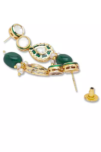 Golden Green  Brass Necklace Set with Earrings
