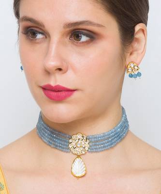 Golden  Brass Necklace Set with Earrings 1