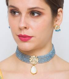 Golden  Brass Necklace Set with Earrings