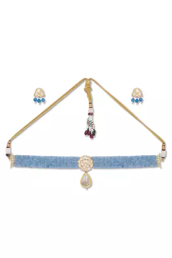 Golden  Brass Necklace Set with Earrings