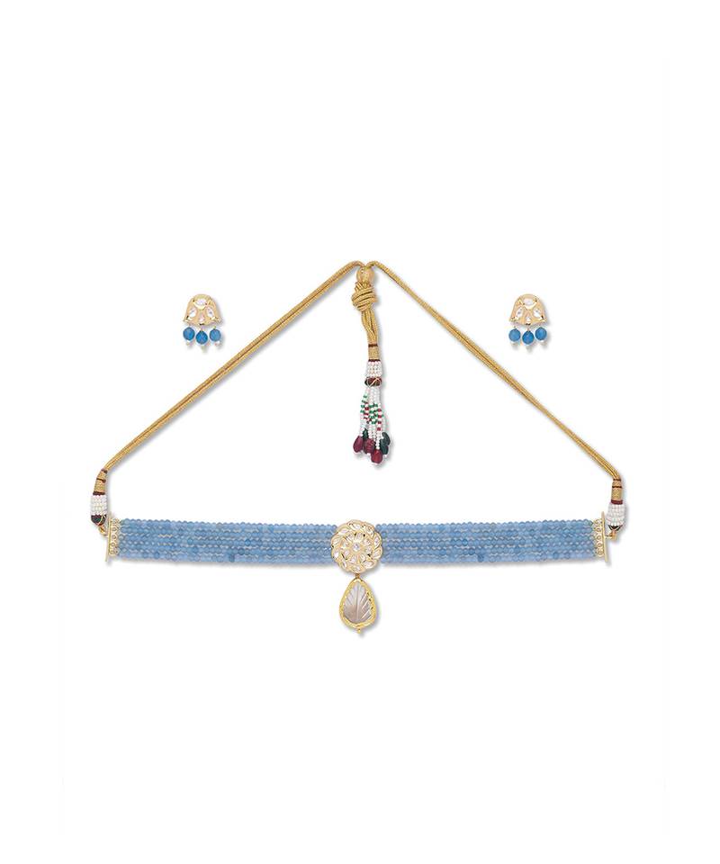 Golden  Brass Necklace Set with Earrings