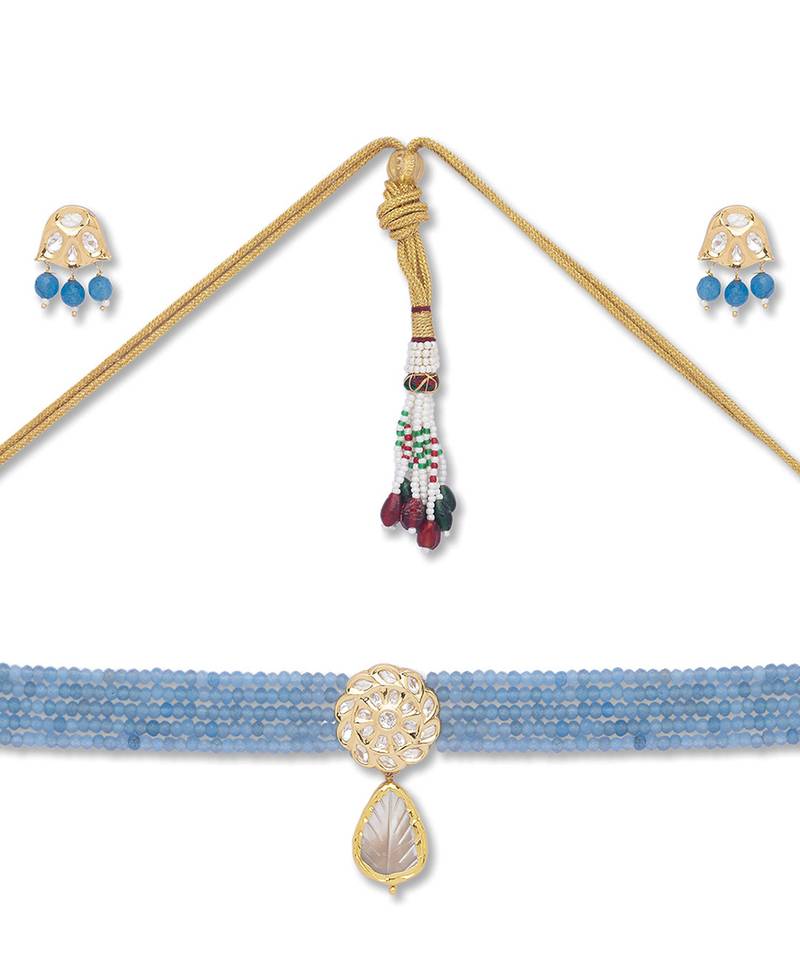 Golden  Brass Necklace Set with Earrings