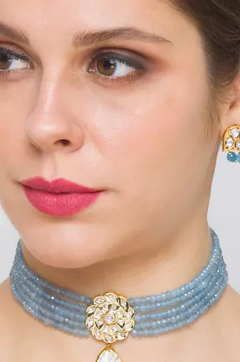 Golden  Brass Necklace Set with Earrings