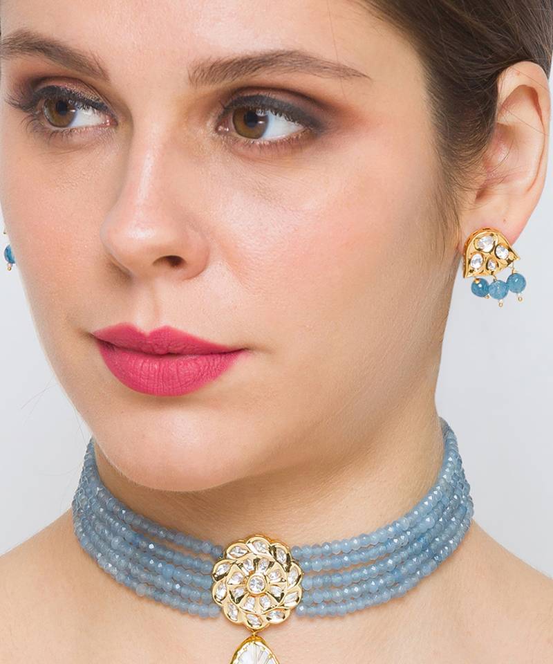 Golden  Brass Necklace Set with Earrings