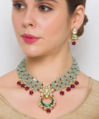 Golden  Brass Necklace Set with Earrings 1