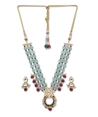 Golden  Brass Necklace Set with Earrings 2