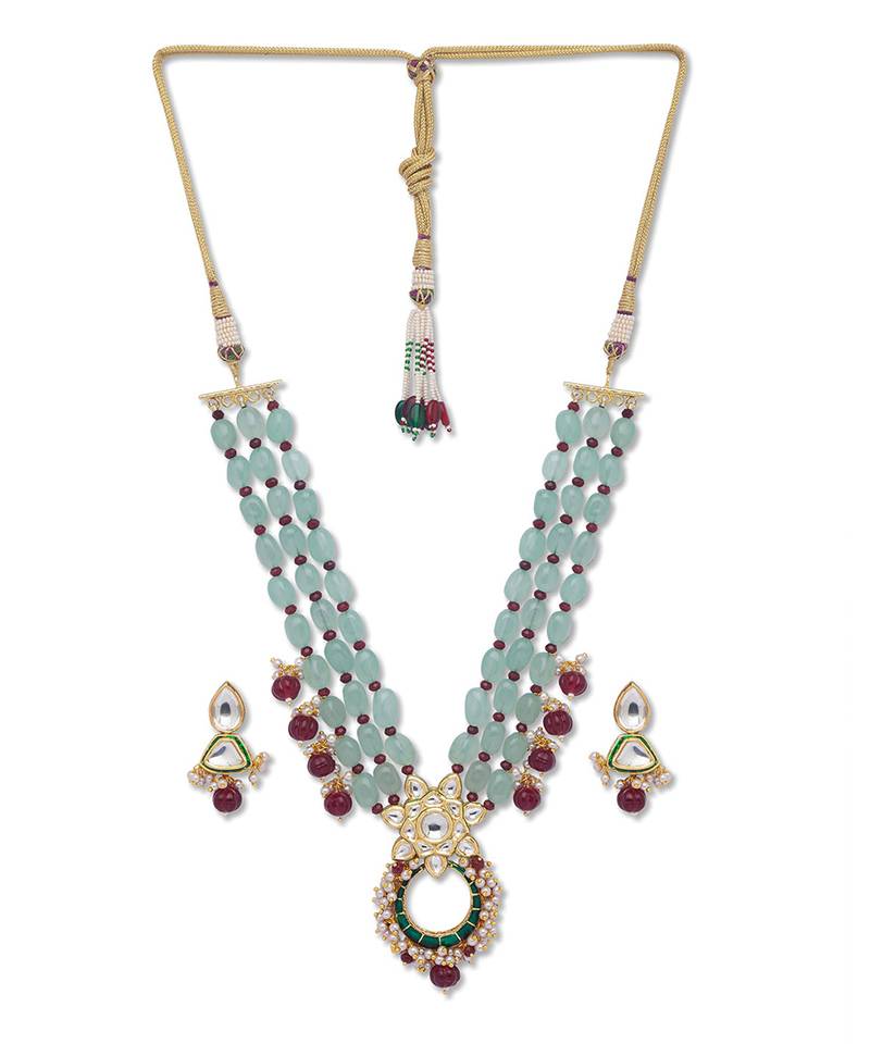 Golden  Brass Necklace Set with Earrings