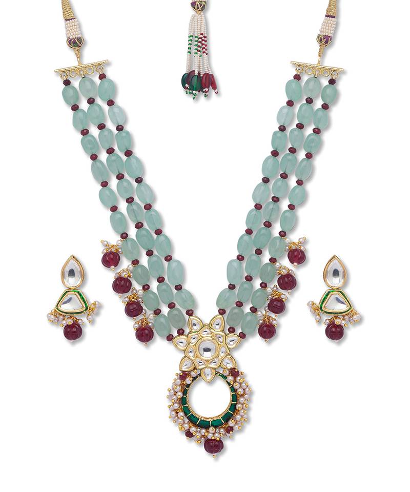 Golden  Brass Necklace Set with Earrings