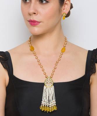 Golden  Brass Necklace Set with Earrings 1
