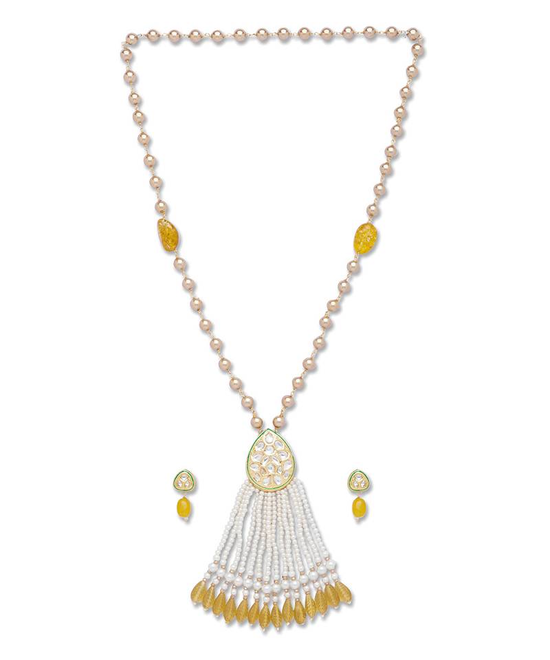 Golden  Brass Necklace Set with Earrings