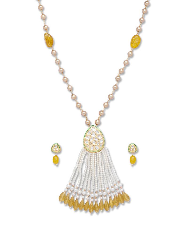 Golden  Brass Necklace Set with Earrings