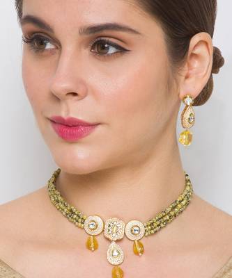 Golden  Brass Necklace Set with Earrings 1