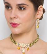 Golden  Brass Necklace Set with Earrings