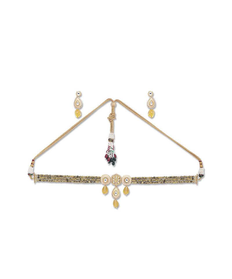 Golden  Brass Necklace Set with Earrings