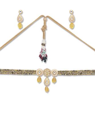 Golden  Brass Necklace Set with Earrings 3