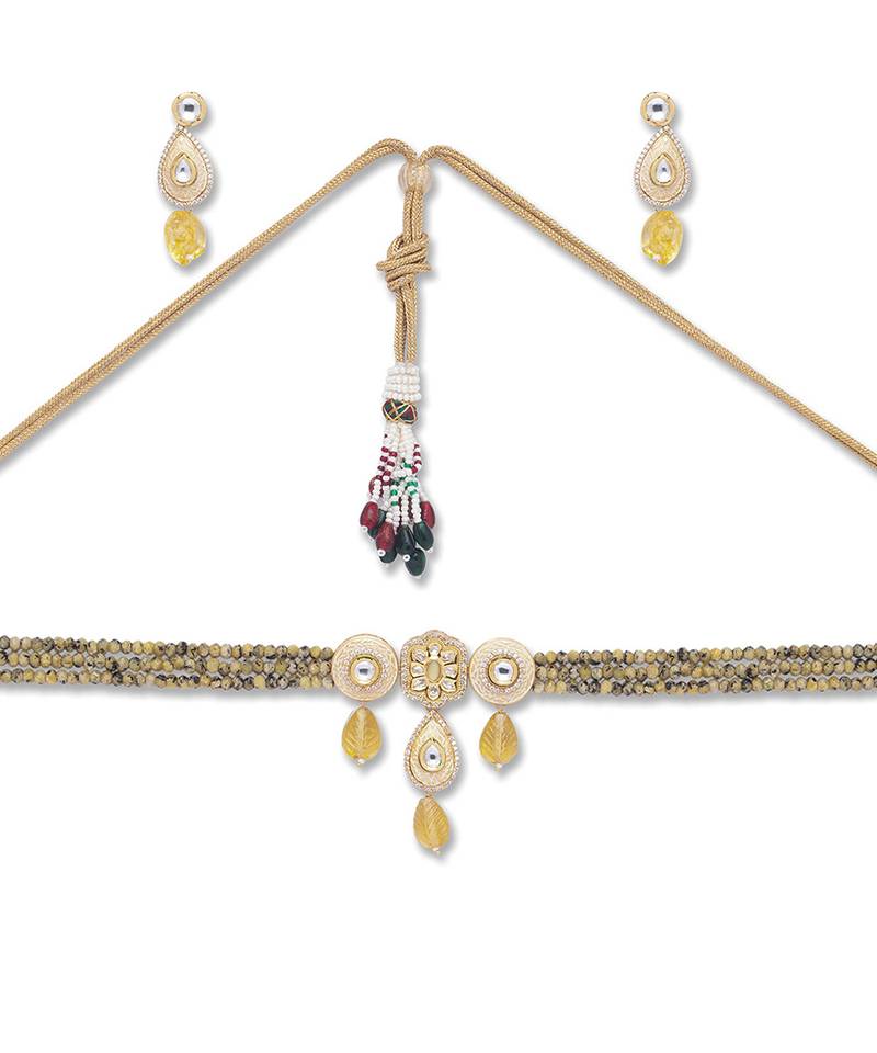 Golden  Brass Necklace Set with Earrings