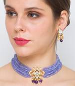 Golden  Brass Necklace Set with Earrings