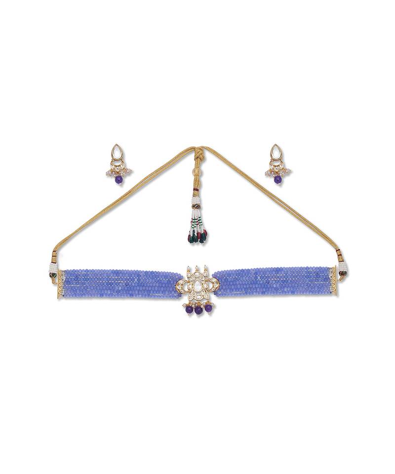 Golden  Brass Necklace Set with Earrings