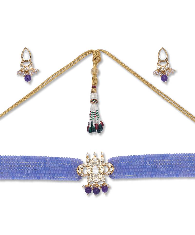 Golden  Brass Necklace Set with Earrings