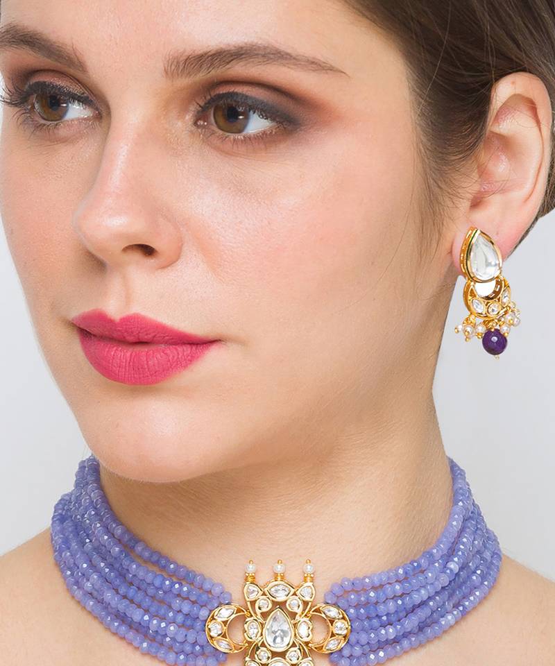 Golden  Brass Necklace Set with Earrings