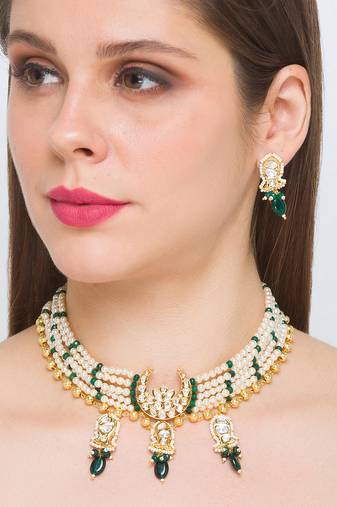 Golden  Brass Necklace Set with Earrings