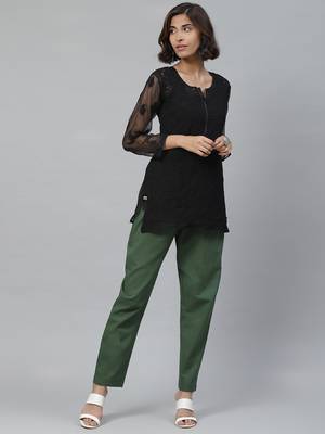 Ada Handmade Black Faux Georgette Lucknowi Chikankari Indian Women Kurti With Slip - A211628 5