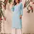 Handmade Blue Georgette Lucknowi Chikankari Straight Women Indian Kurta With Slip