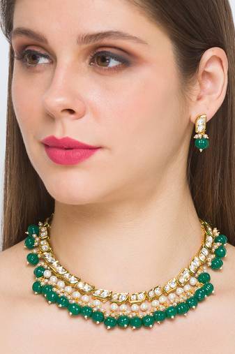 Golden  Brass Necklace Set with Earrings