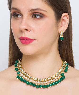 Golden  Brass Necklace Set with Earrings 1