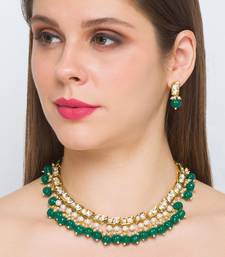 Golden  Brass Necklace Set with Earrings