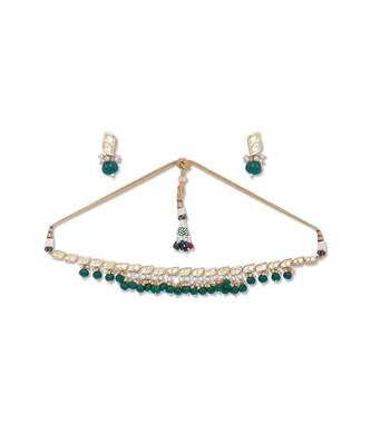 Golden  Brass Necklace Set with Earrings 2