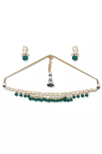 Golden  Brass Necklace Set with Earrings