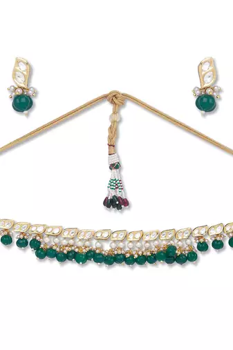 Golden  Brass Necklace Set with Earrings