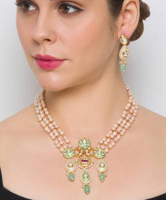 Golden  Brass Necklace Set with Earrings 1