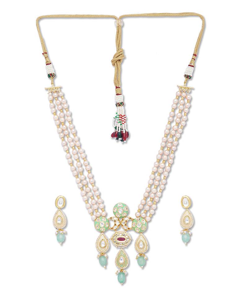 Golden  Brass Necklace Set with Earrings