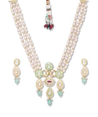 Golden  Brass Necklace Set with Earrings 3