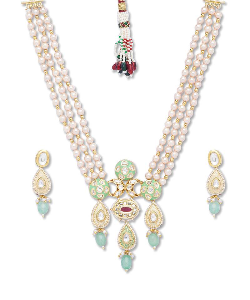 Golden  Brass Necklace Set with Earrings