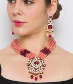 Golden  Brass Necklace Set with Earrings