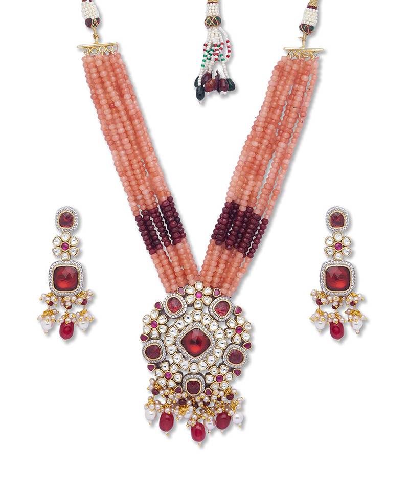 Golden  Brass Necklace Set with Earrings