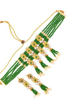 Green Color Old Tone Kundan Bridal Choker Necklace Set For Women