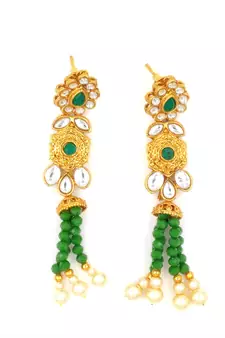 Green Color Old Tone Kundan Bridal Choker Necklace Set For Women