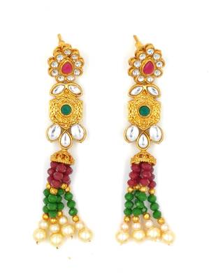 Ruby & Green Meenakari Multistrand Pearls Choker Necklace & Earring Set For Women 2