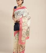Cream printed linen saree with blouse