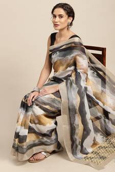 Multicolor printed linen saree with blouse