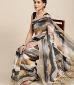 Multicolor printed linen saree with blouse