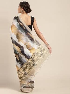 Multicolor printed linen saree with blouse 2