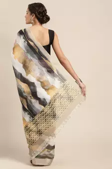 Multicolor printed linen saree with blouse