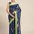 Navy blue printed linen saree with blouse