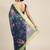 Navy blue printed linen saree with blouse